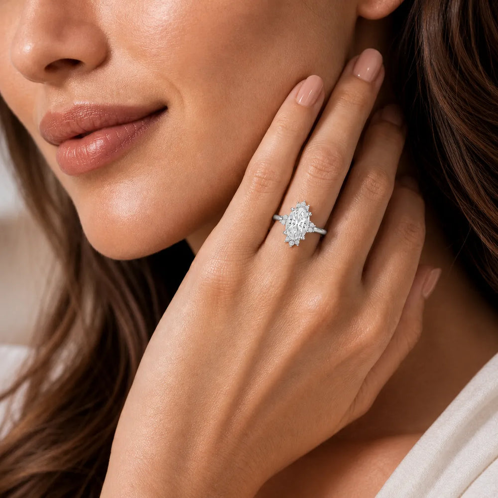 Luxury Cut Diamond Ring with Diamond Halo Accents