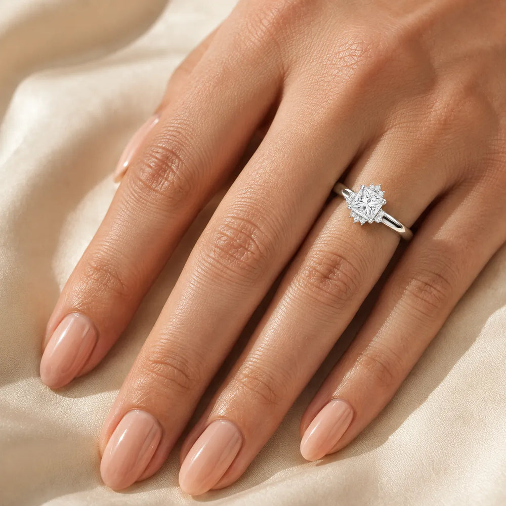 Luxury Cut Diamond Ring with Diamond Halo Accents