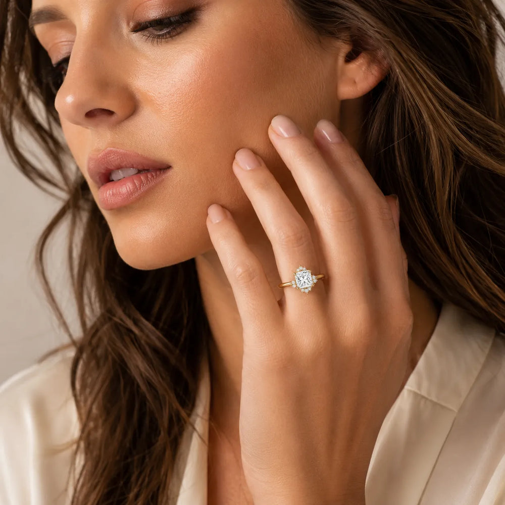Luxury Cut Diamond Ring with Diamond Halo Accents