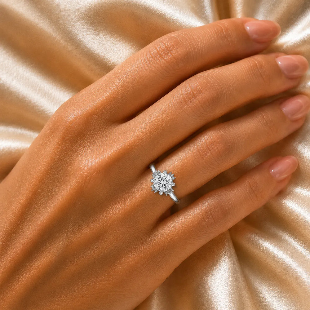 Luxury Cut Diamond Ring with Diamond Halo Accents