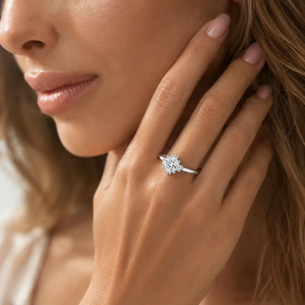 Luxury Cut Diamond Ring with Diamond Halo Accents