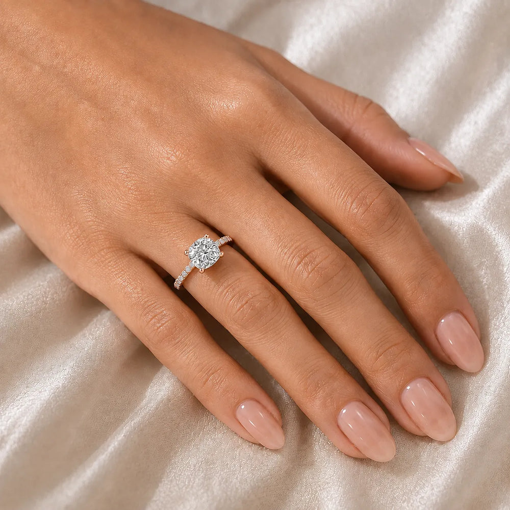 Delicate Pavé Accent Solitaire Ring