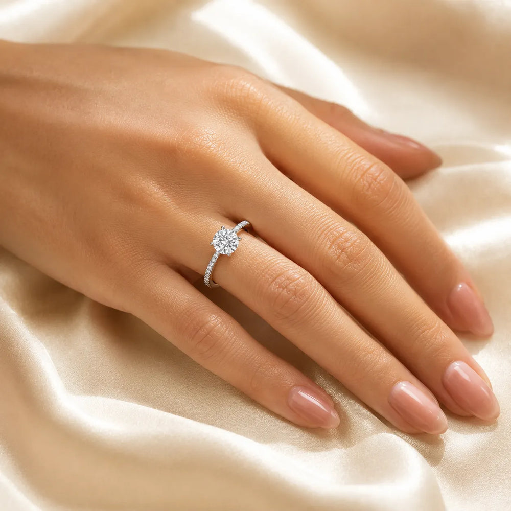 Delicate Pavé Accent Solitaire Ring