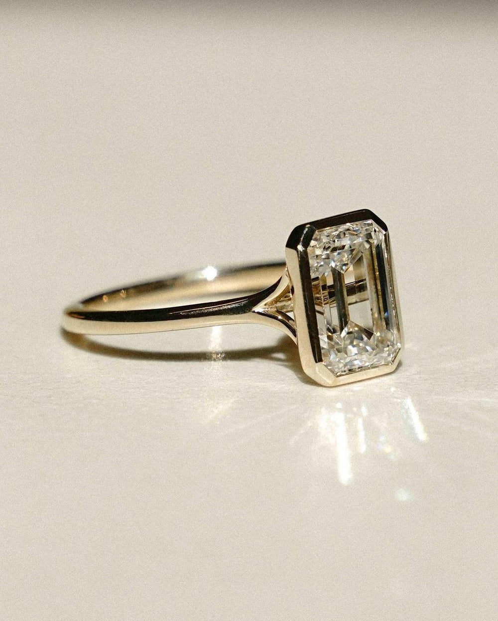 Bezel Set Emerald Cut Labgrown Engagement Ring