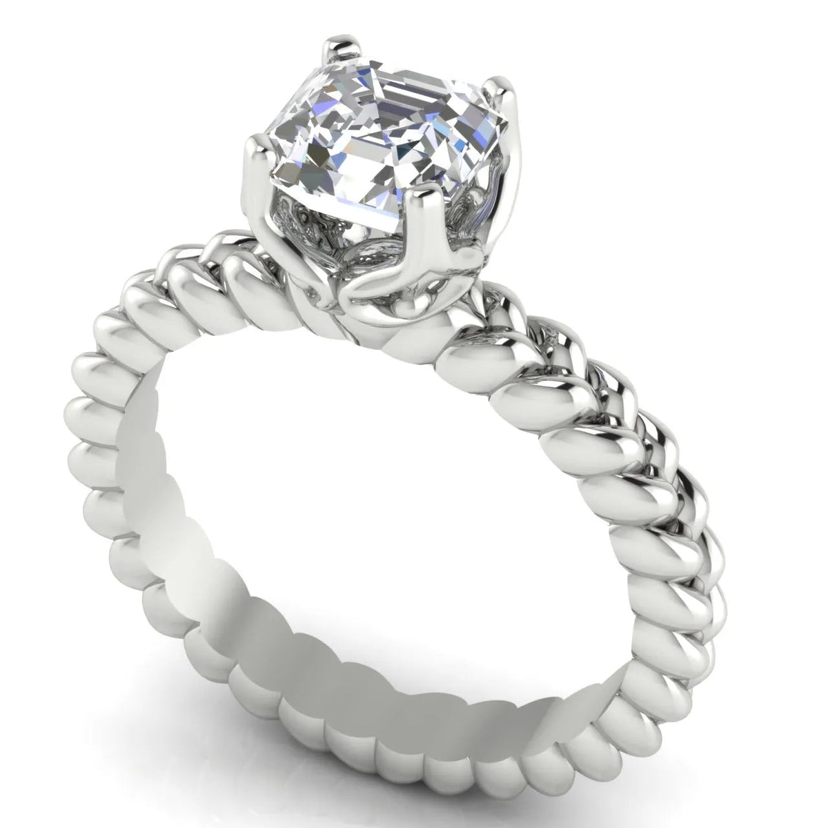 Vintage-Inspired Solitaire Ring with Twisted Band (925 Sterling Silver)