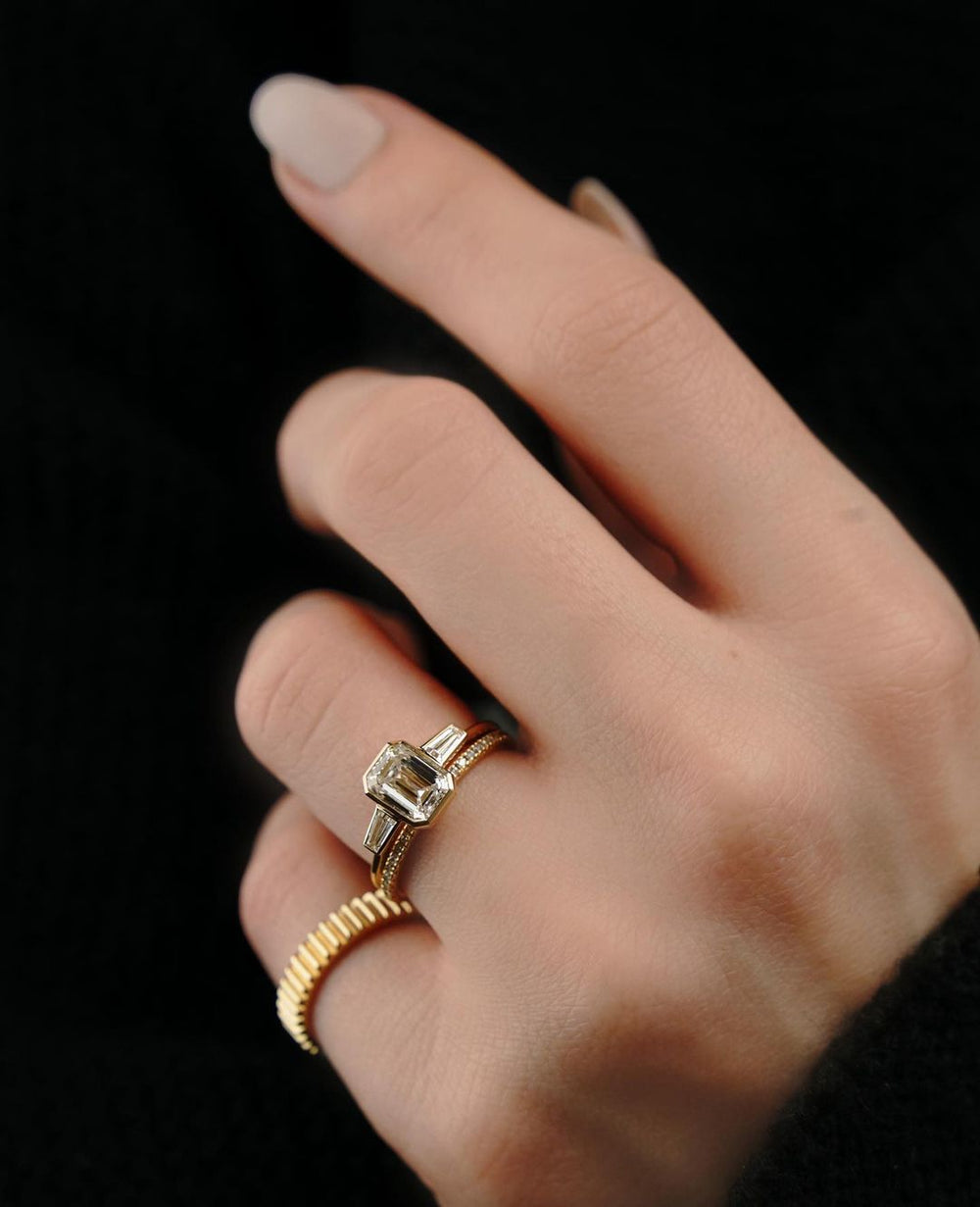 Bridal Set Emerald Cut Labgrown Engagement Ring