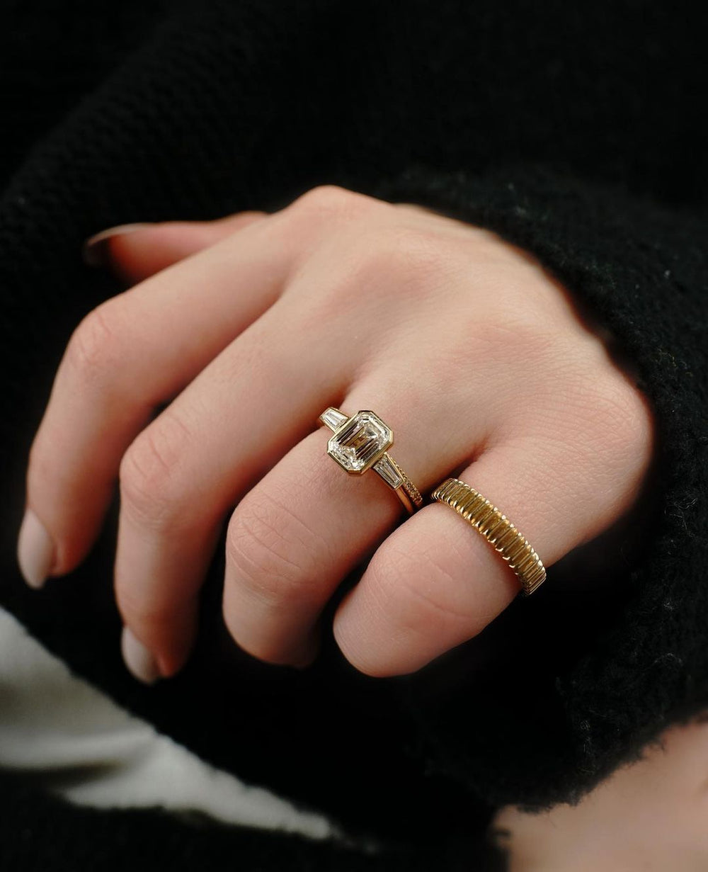 Bridal Set Emerald Cut Labgrown Engagement Ring