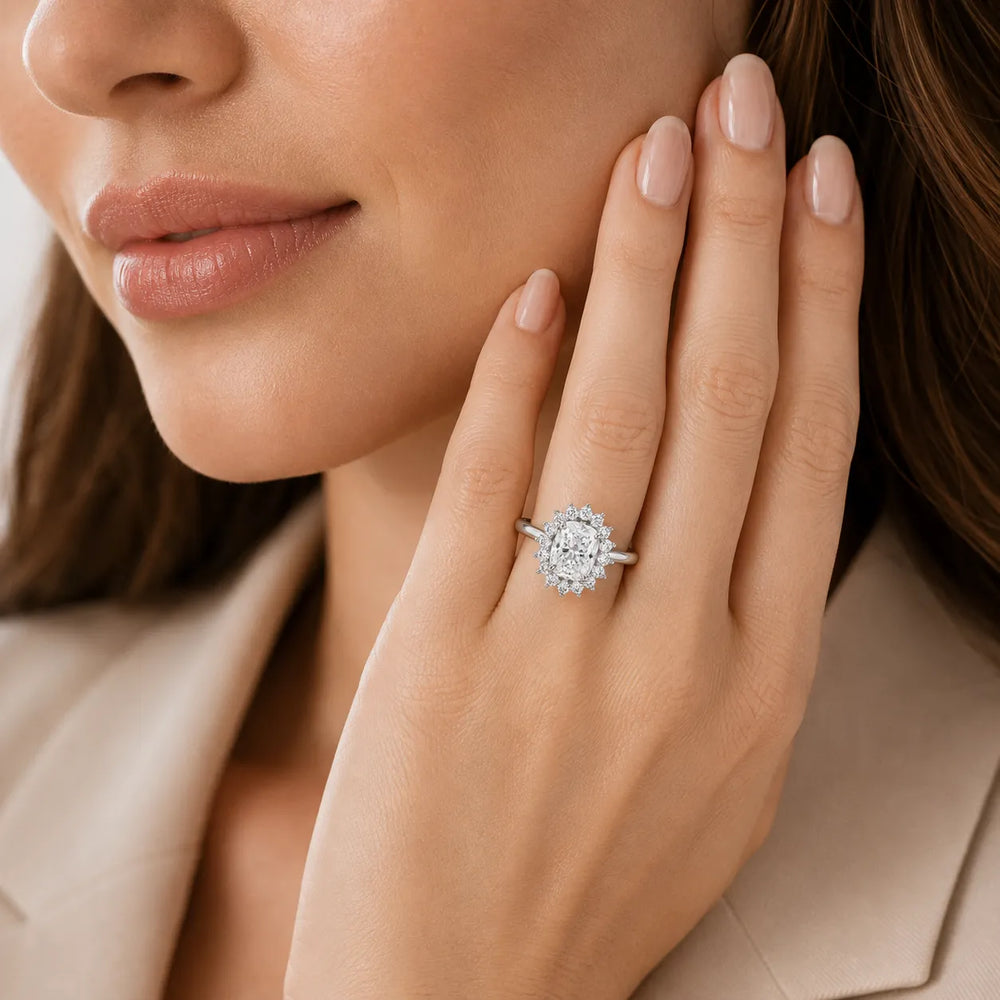 Vintage Empress Halo oval Diamond Engagement
