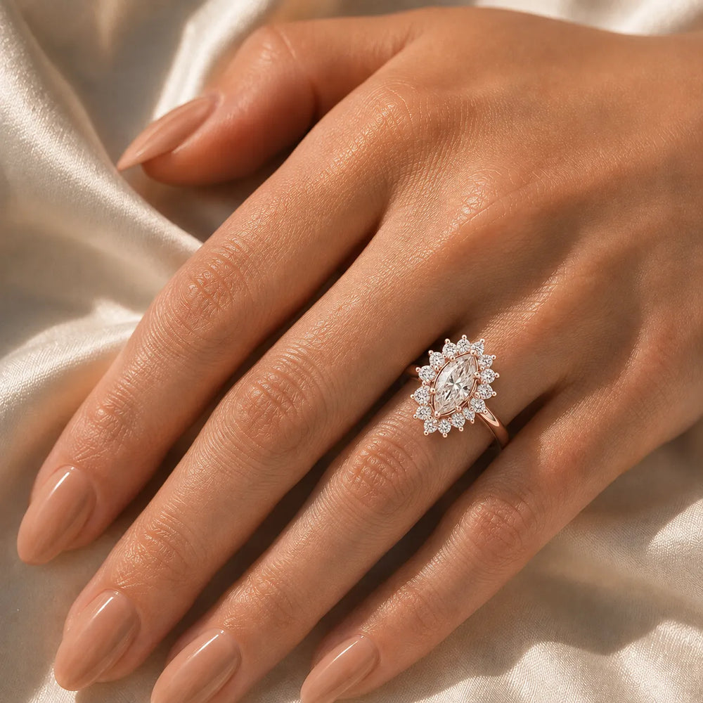 Vintage Empress Halo oval Diamond Engagement