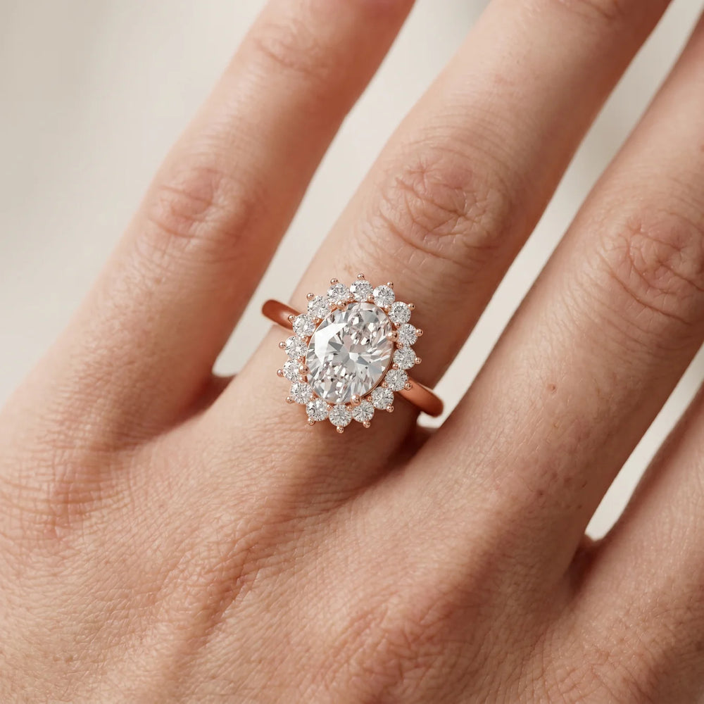 Vintage Empress Halo oval Diamond Engagement