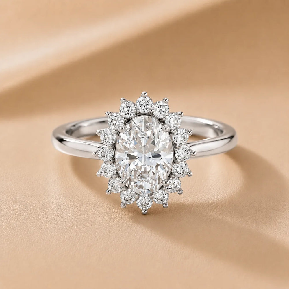 Vintage Empress Halo oval Diamond Engagement