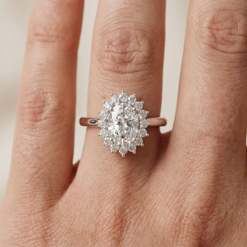 Vintage Empress Halo oval Diamond Engagement