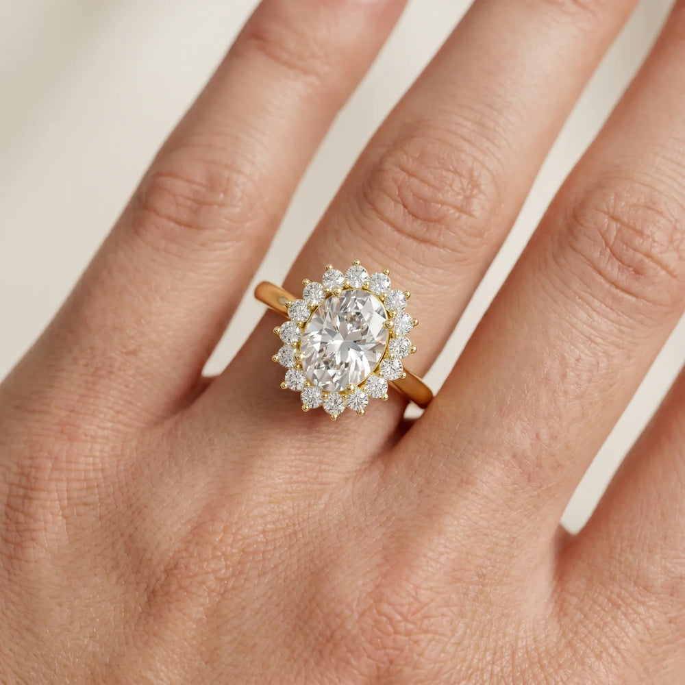 Vintage Empress Halo oval Diamond Engagement