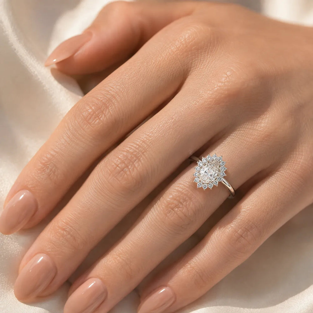 Vintage Empress Halo oval Diamond Engagement