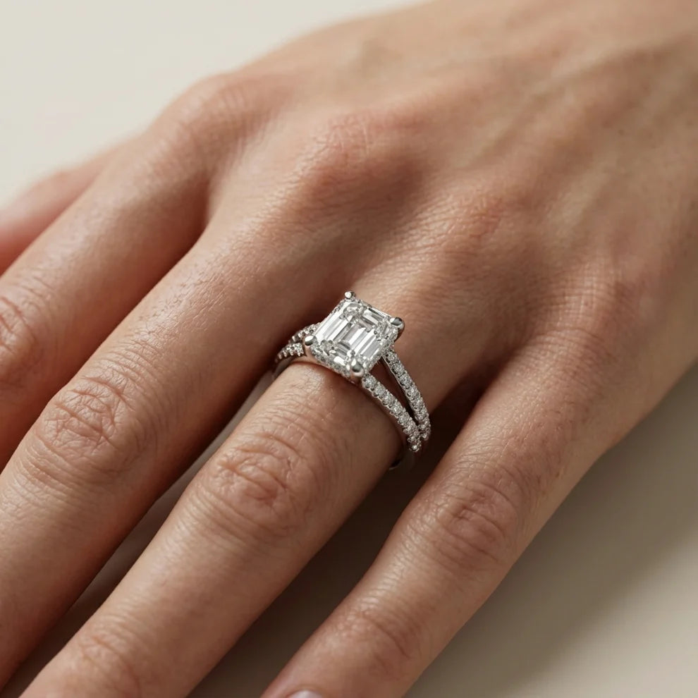 Eternal Embrace Solitaire Emerald Diamond Engagement Ring