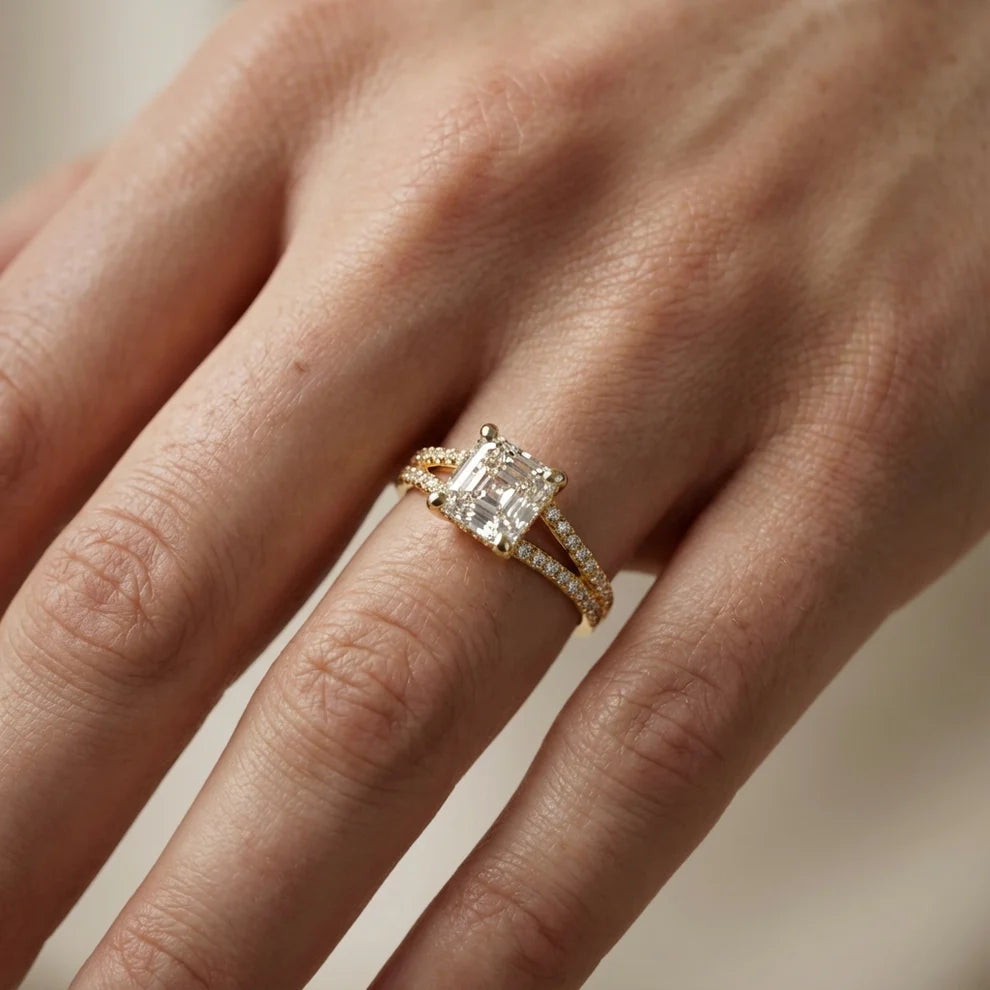 Eternal Embrace Solitaire Emerald Diamond Engagement Ring