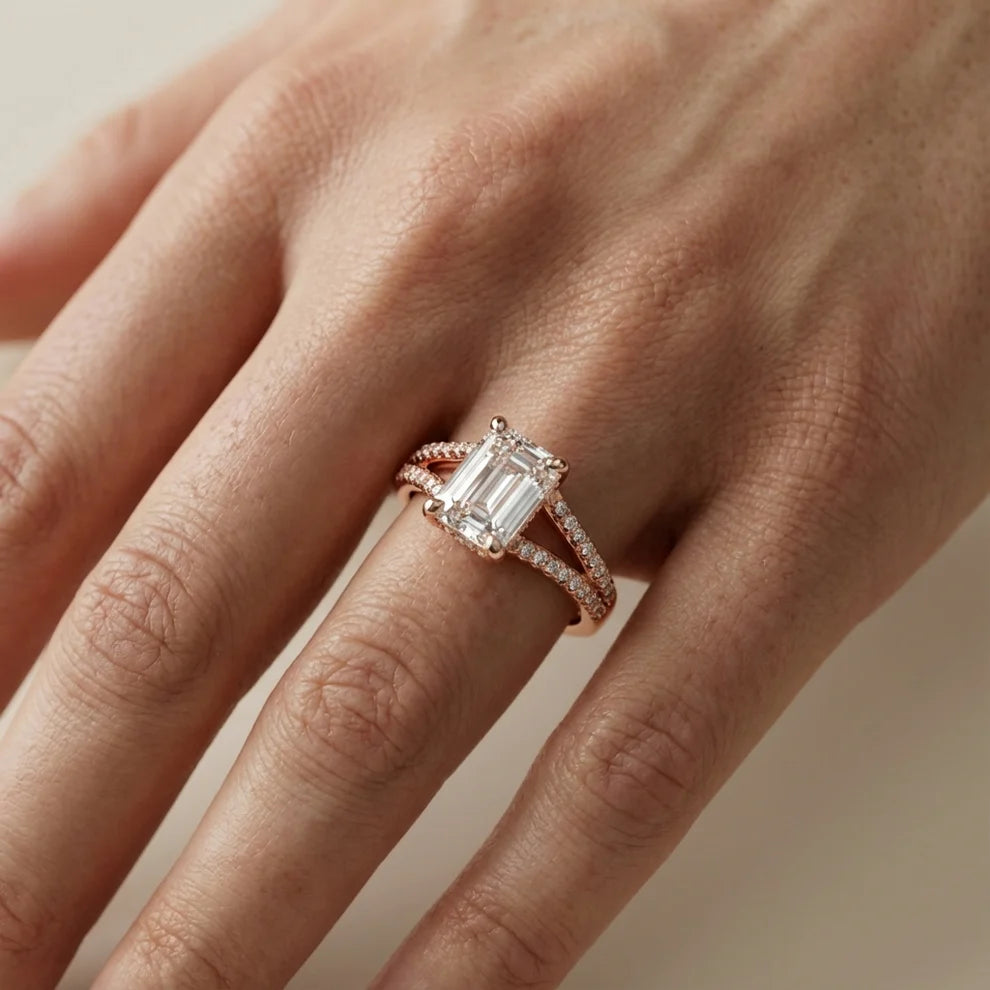 Eternal Embrace Solitaire Emerald Diamond Engagement Ring
