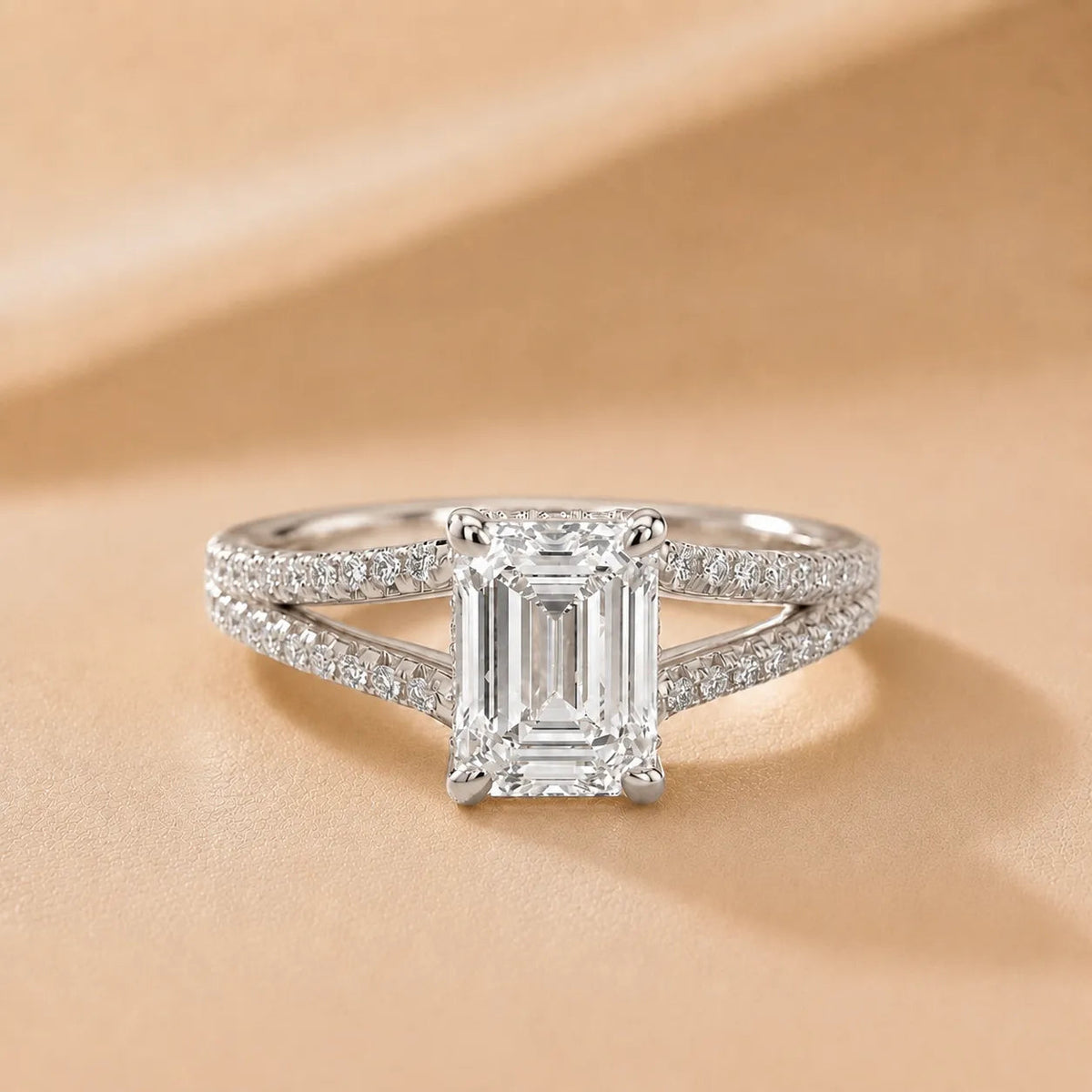 Eternal Embrace Solitaire Diamond Engagement Ring – Emerald (925 Sterling Silver)