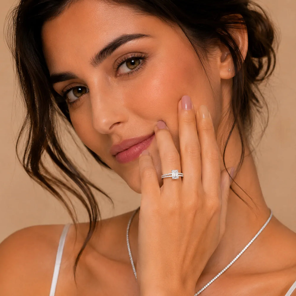 Eternal Embrace Solitaire Emerald Diamond Engagement Ring