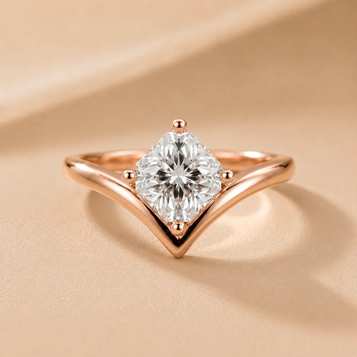Evelyn Chevron Solitaire Round Diamond Engagement Ring