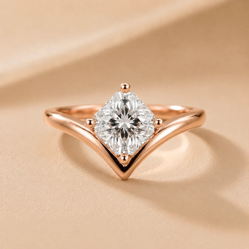 Evelyn Chevron Solitaire Round Diamond Engagement Ring