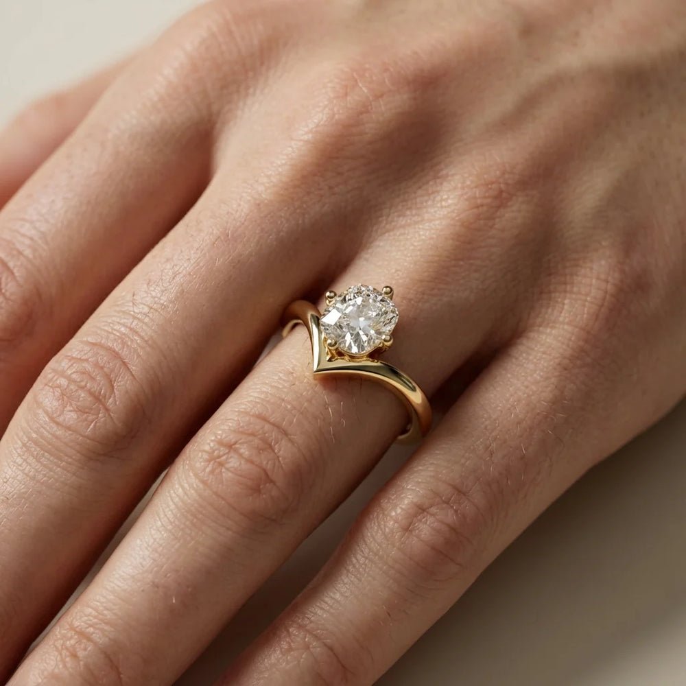 Evelyn Chevron Solitaire Round Diamond Engagement Ring