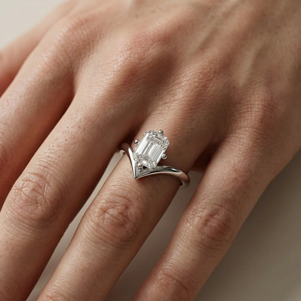 Evelyn Chevron Solitaire Round Diamond Engagement Ring