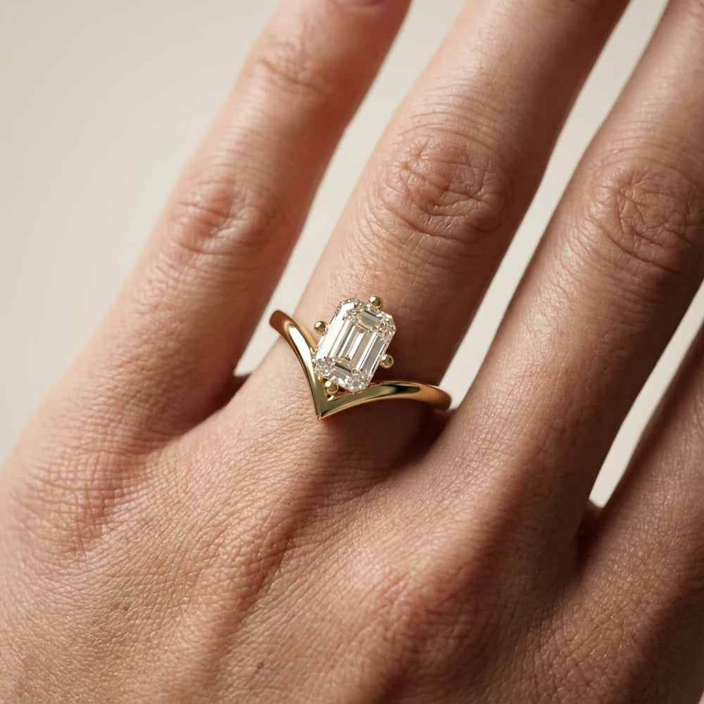 Evelyn Chevron Solitaire Round Diamond Engagement Ring