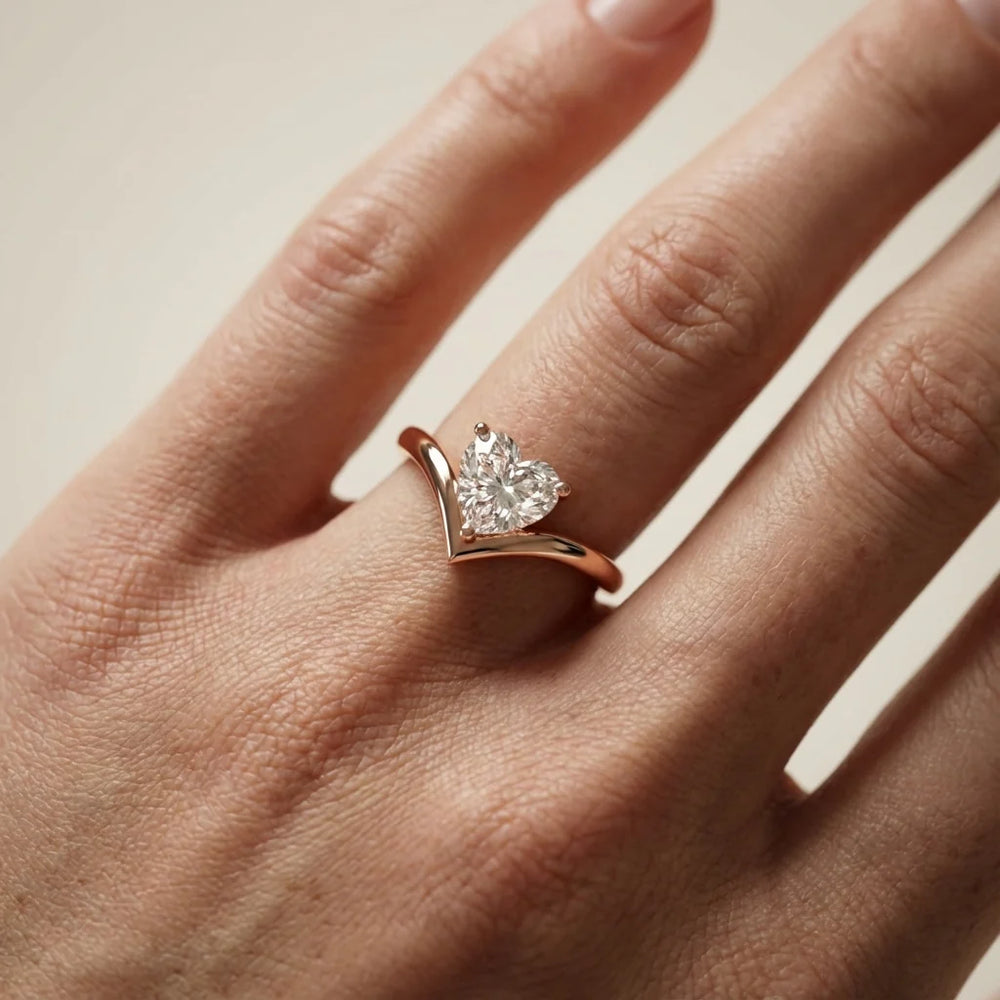 Evelyn Chevron Solitaire Round Diamond Engagement Ring