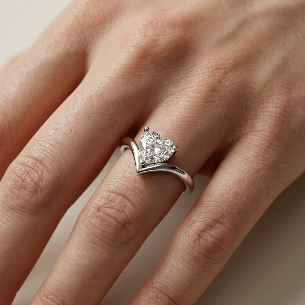 Evelyn Chevron Solitaire Round Diamond Engagement Ring