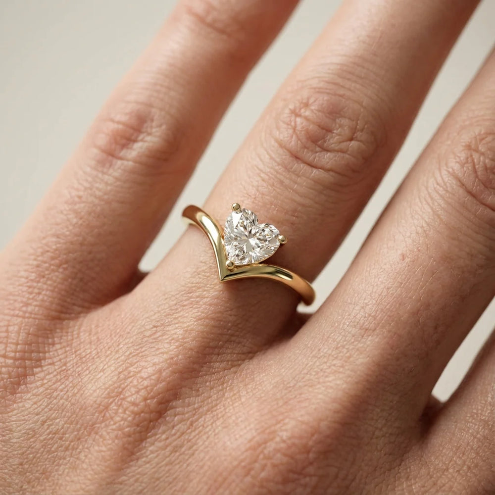 Evelyn Chevron Solitaire Round Diamond Engagement Ring