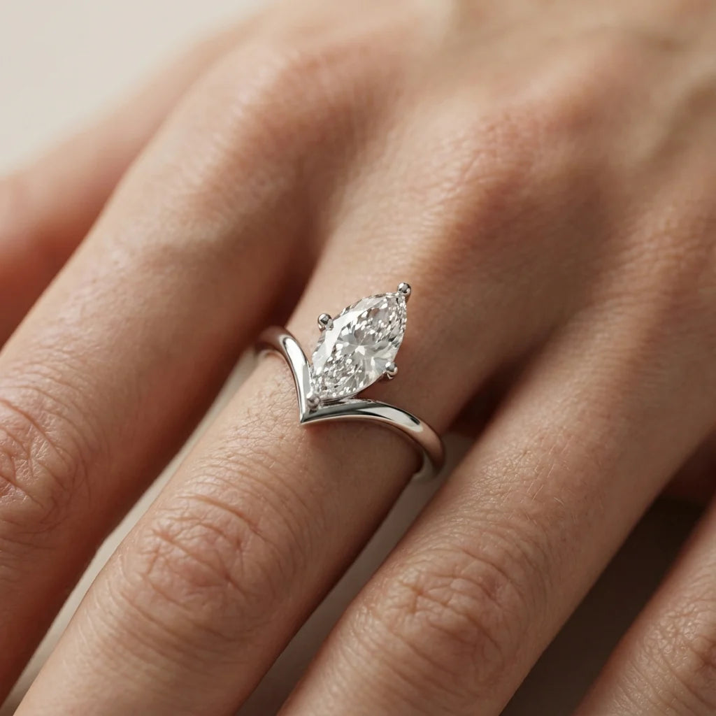 Evelyn Chevron Solitaire Round Diamond Engagement Ring