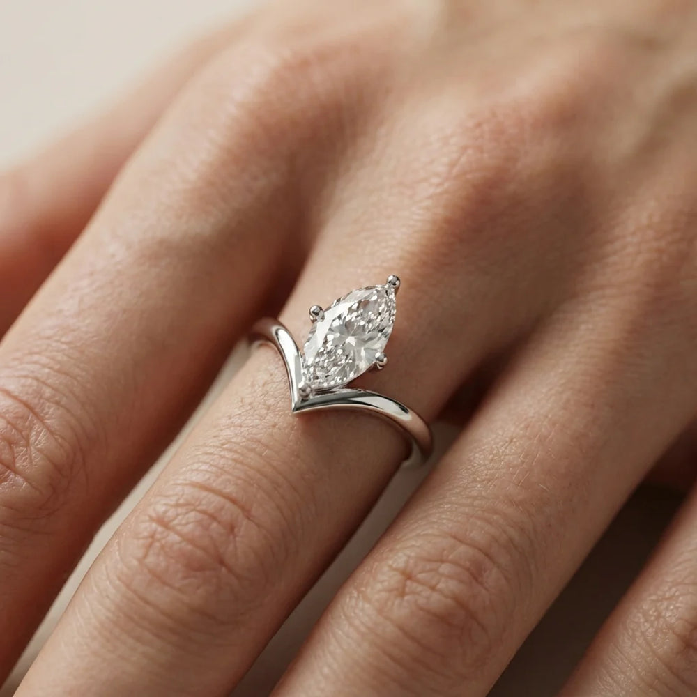 Evelyn Chevron Solitaire Round Diamond Engagement Ring