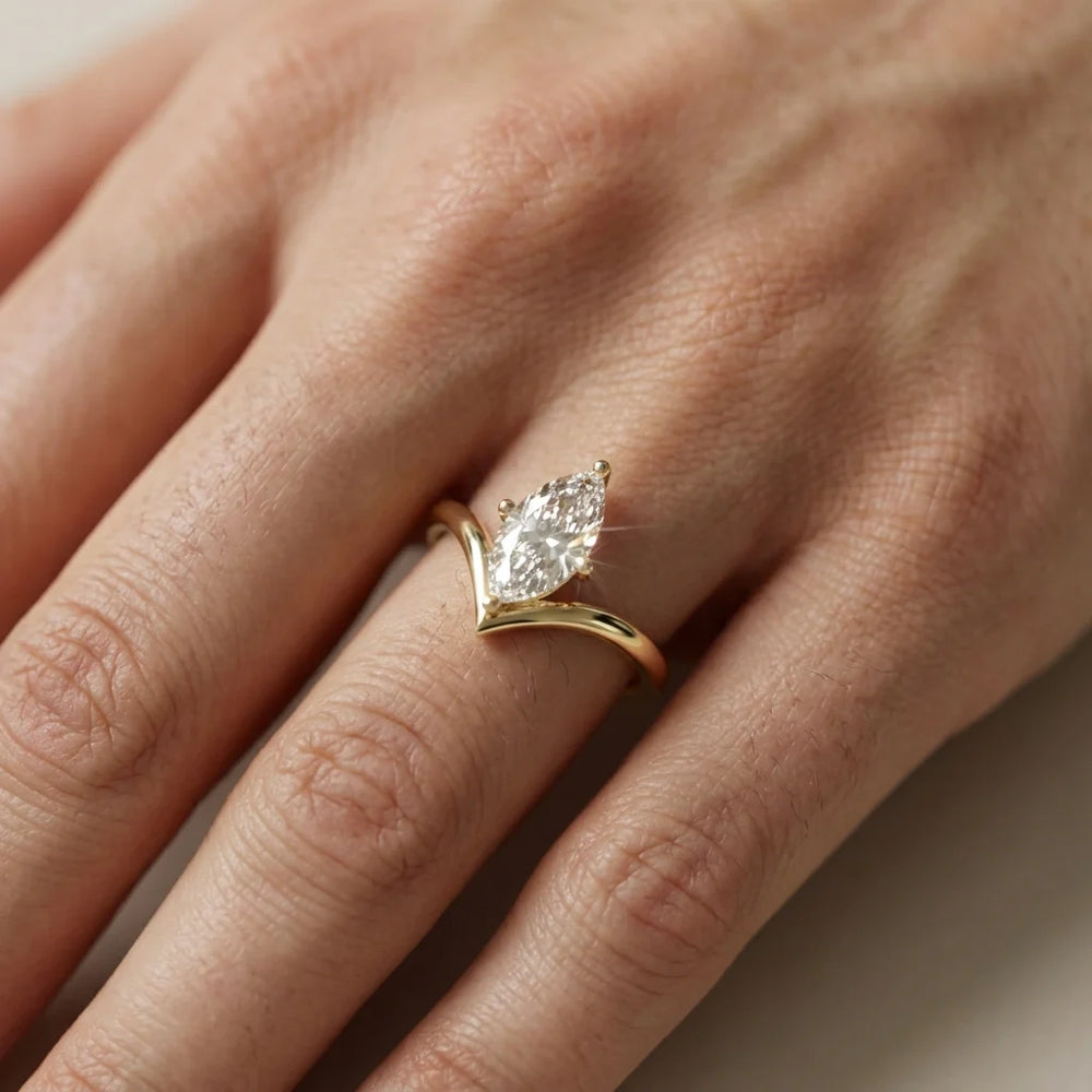 Evelyn Chevron Solitaire Round Diamond Engagement Ring