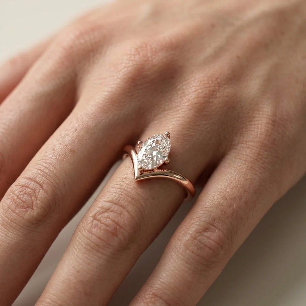 Evelyn Chevron Solitaire Round Diamond Engagement Ring