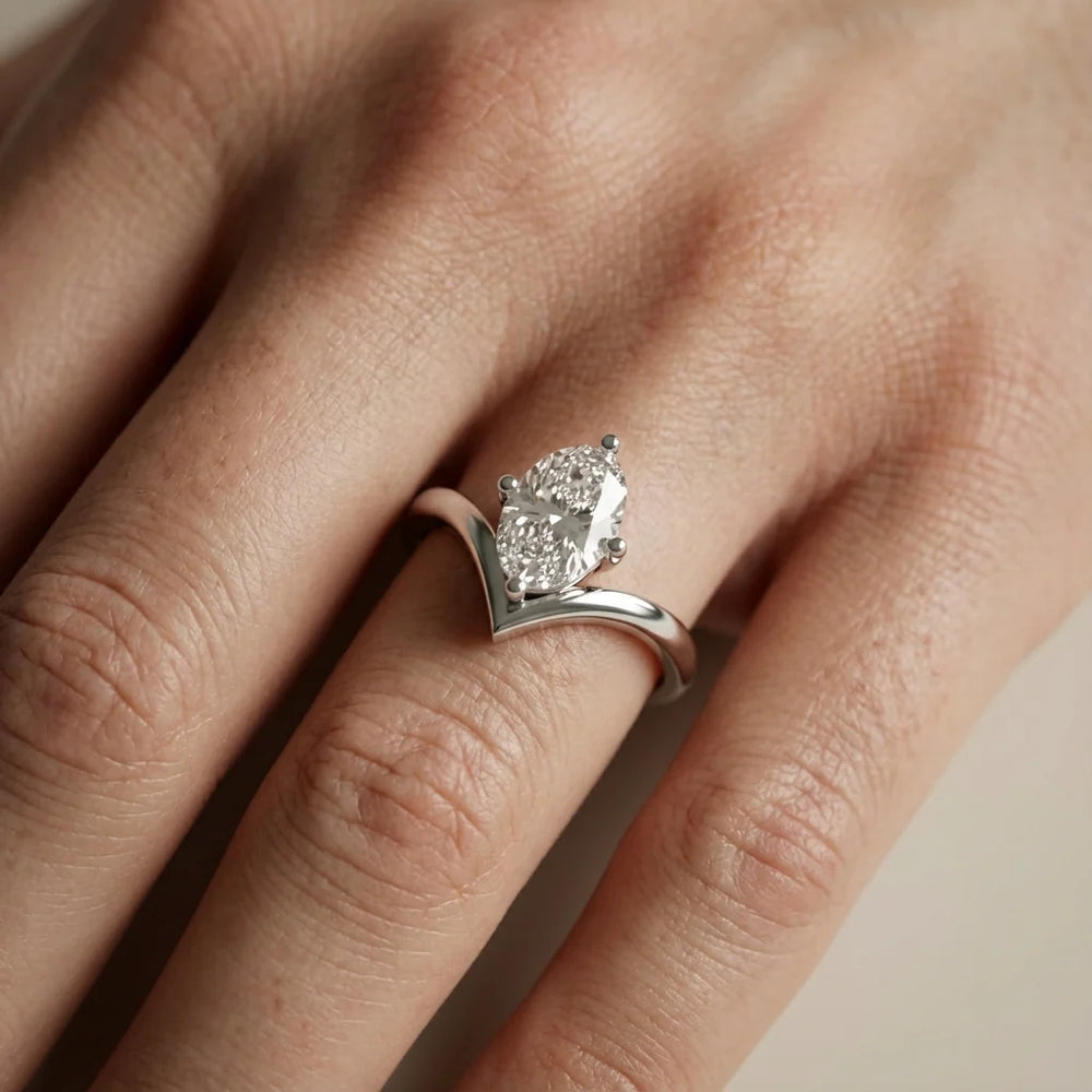 Evelyn Chevron Solitaire Round Diamond Engagement Ring
