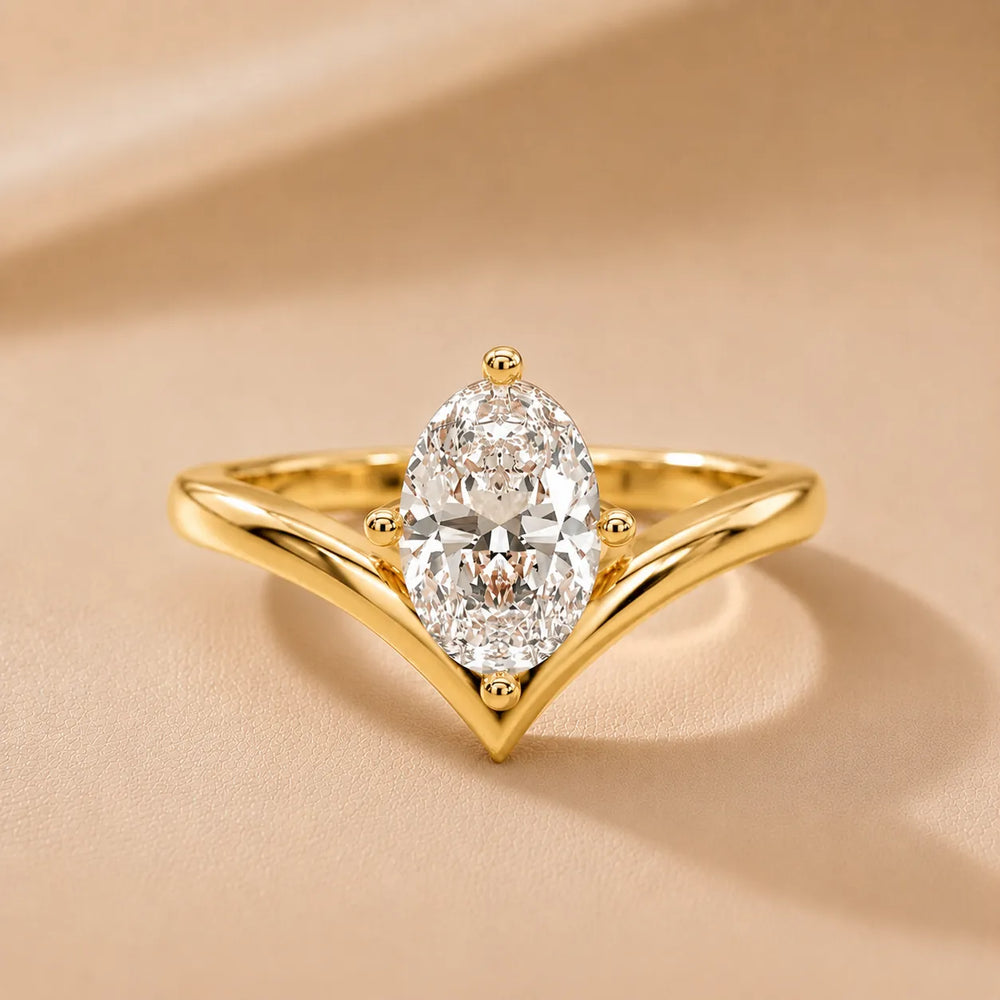 Evelyn Chevron Solitaire Round Diamond Engagement Ring
