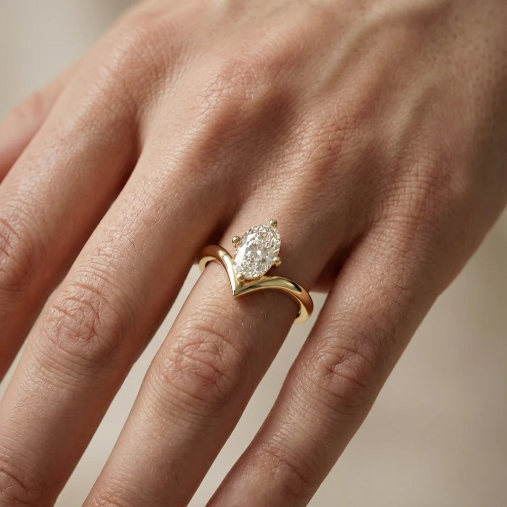 Evelyn Chevron Solitaire Round Diamond Engagement Ring