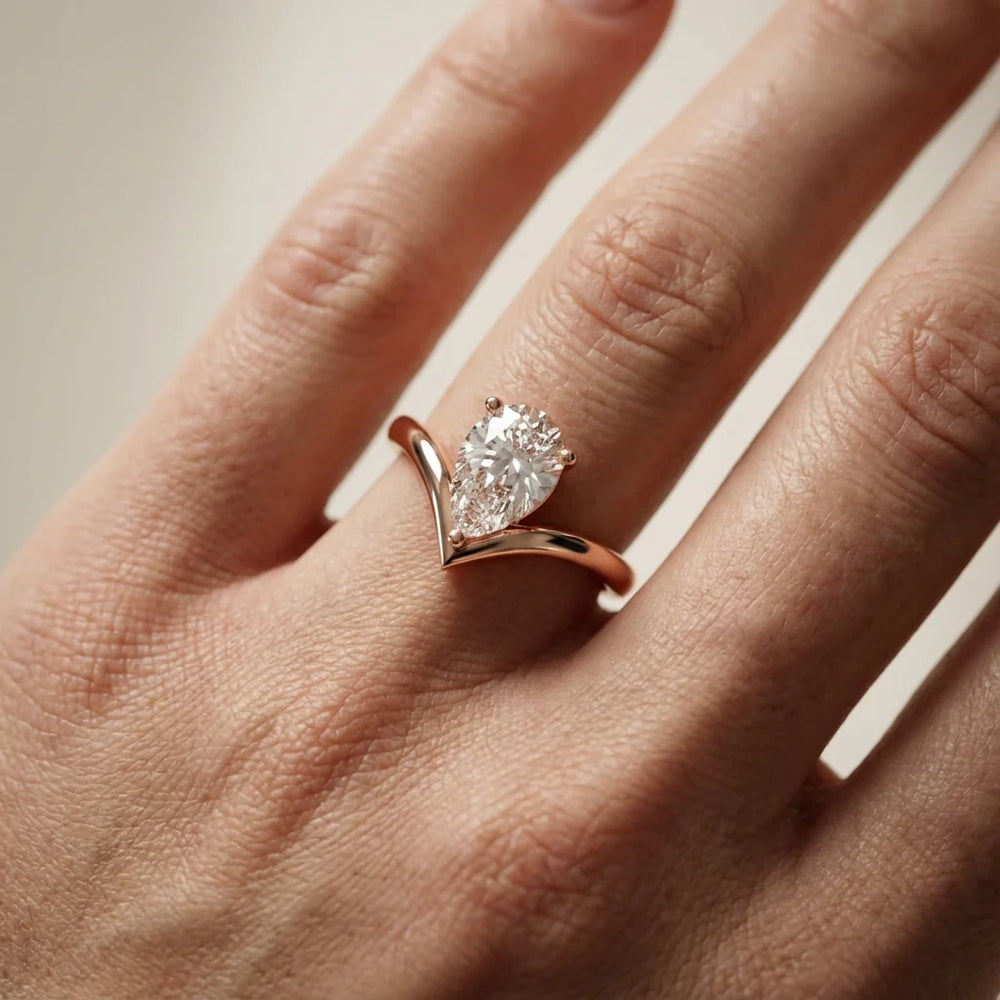 Evelyn Chevron Solitaire Round Diamond Engagement Ring