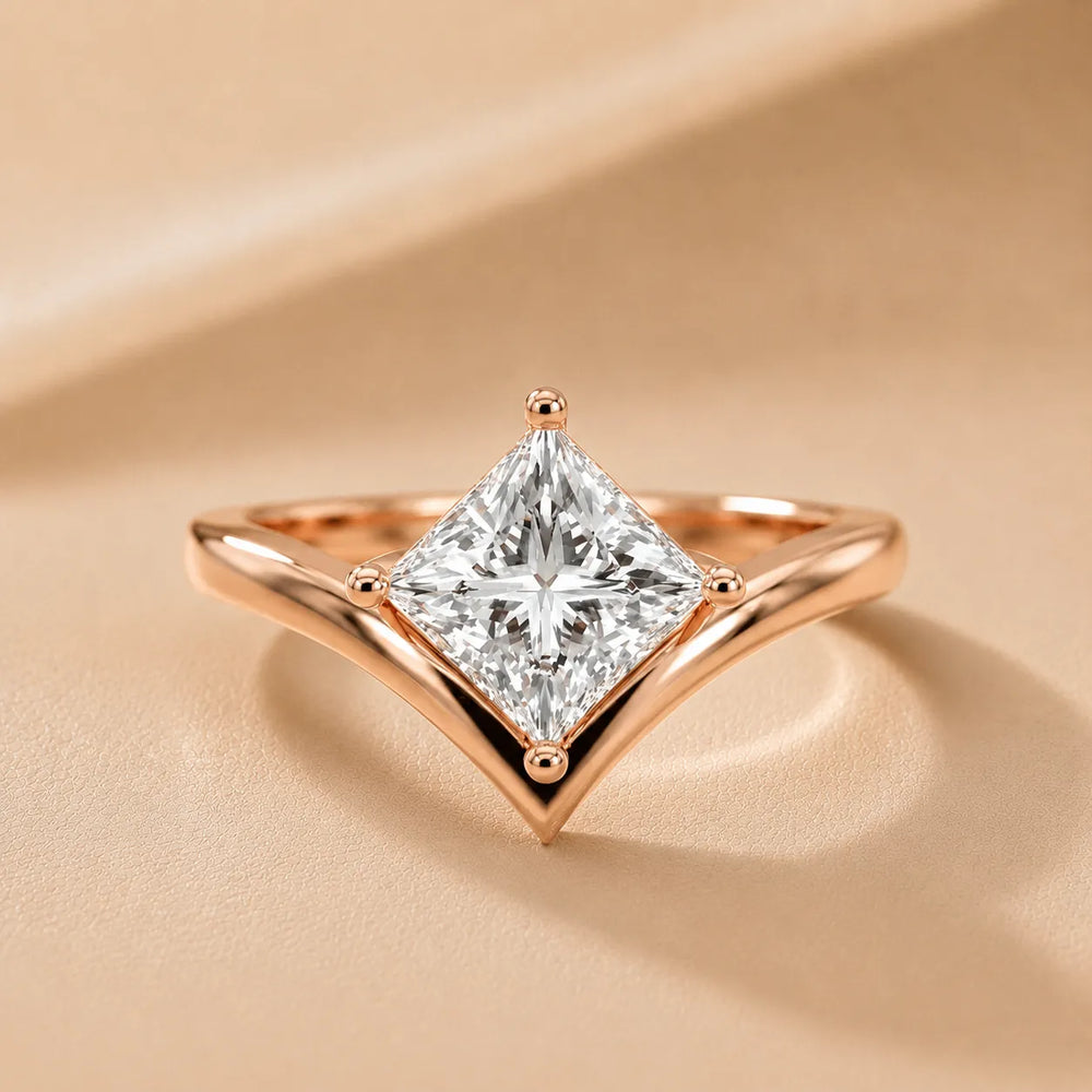 Evelyn Chevron Solitaire Round Diamond Engagement Ring