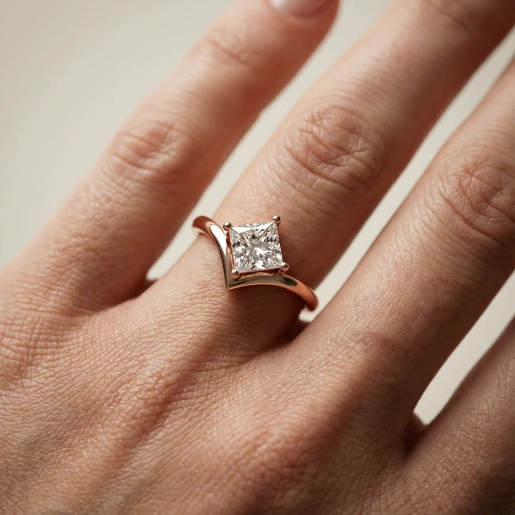 Evelyn Chevron Solitaire Round Diamond Engagement Ring