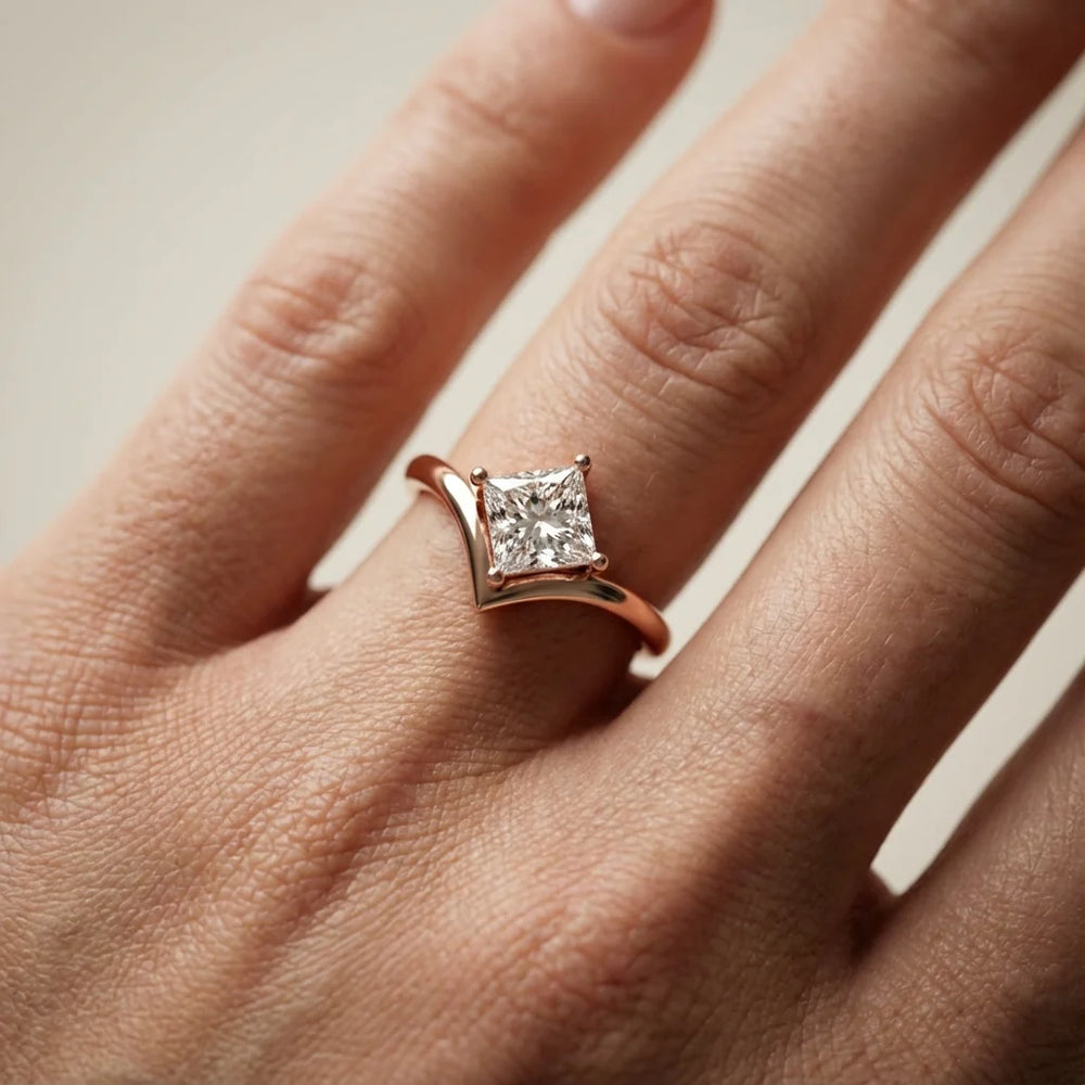Evelyn Chevron Solitaire Round Diamond Engagement Ring