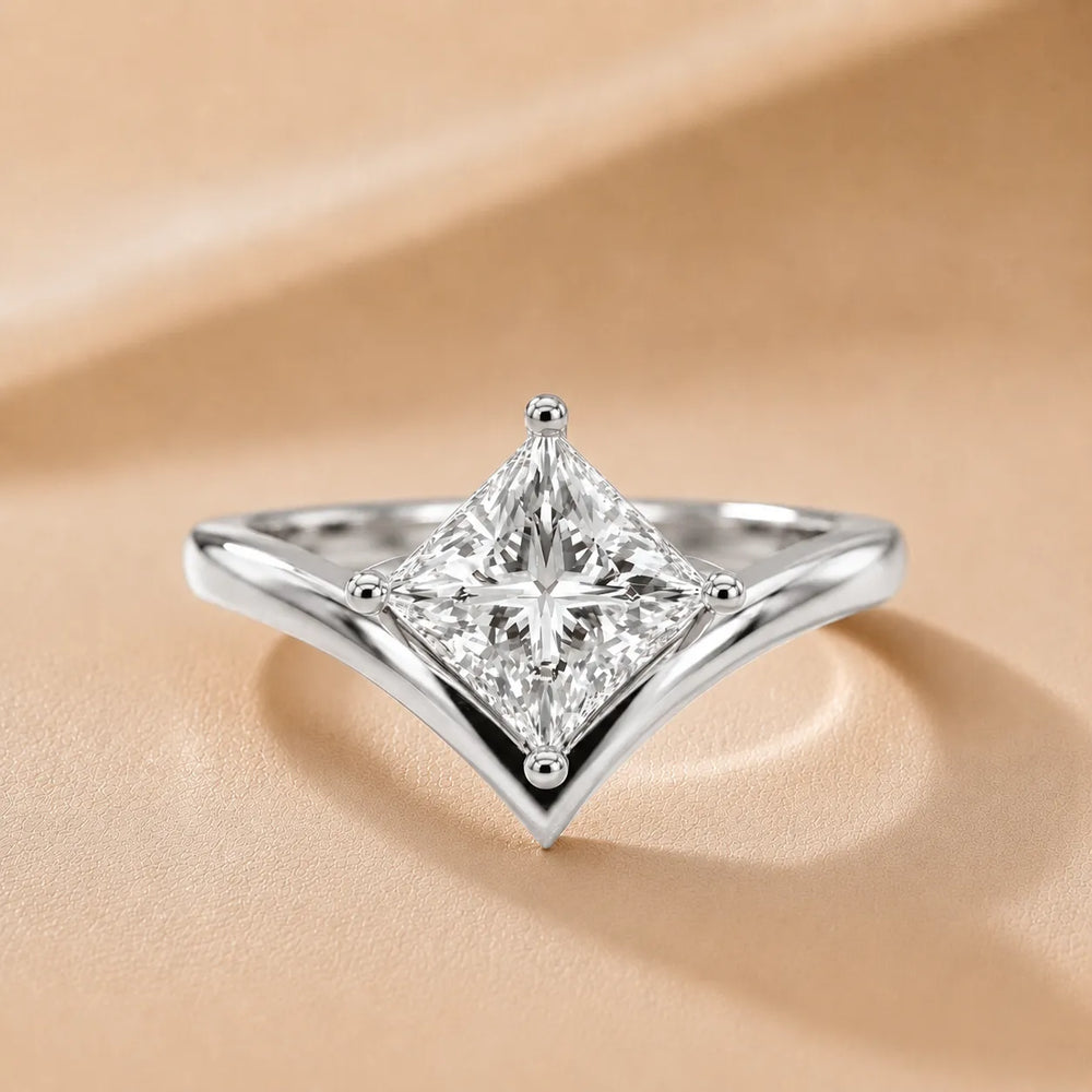 Evelyn Chevron Solitaire Round Diamond Engagement Ring