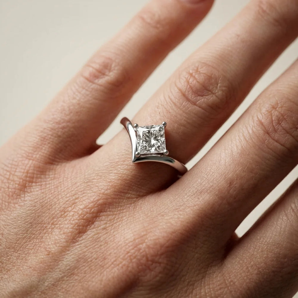 Evelyn Chevron Solitaire Round Diamond Engagement Ring