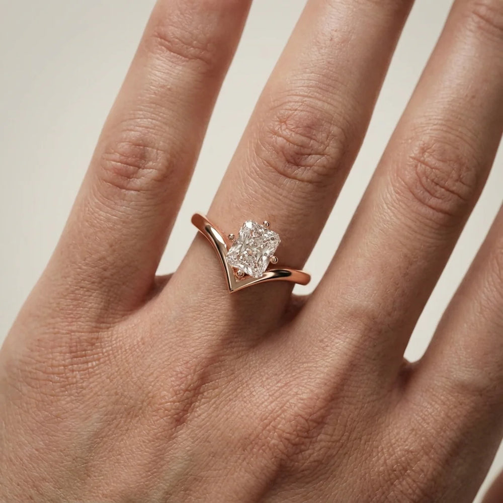 Evelyn Chevron Solitaire Round Diamond Engagement Ring