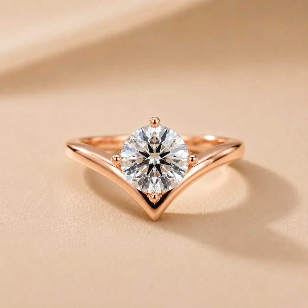 Evelyn Chevron Solitaire Round Diamond Engagement Ring
