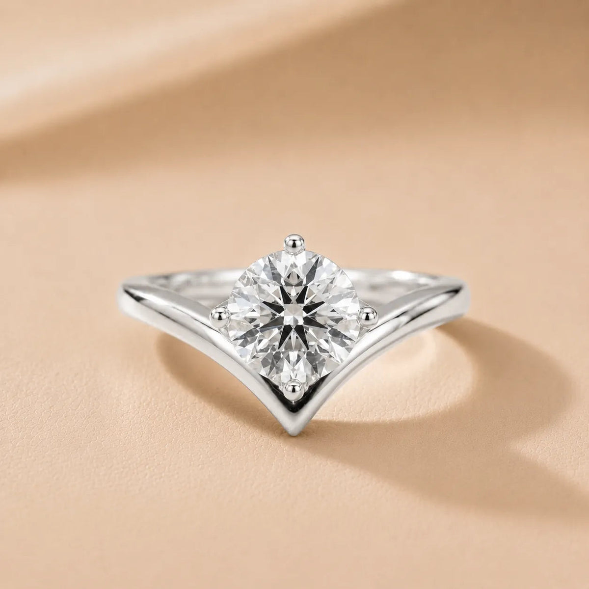 Evelyn Chevron Solitaire Diamond Engagement Ring – Round (925 Sterling Silver)