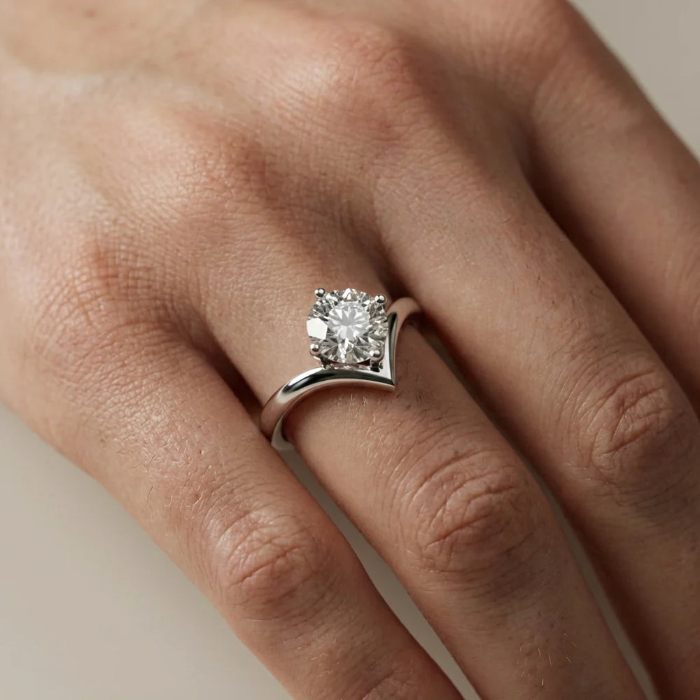 Evelyn Chevron Solitaire Round Diamond Engagement Ring