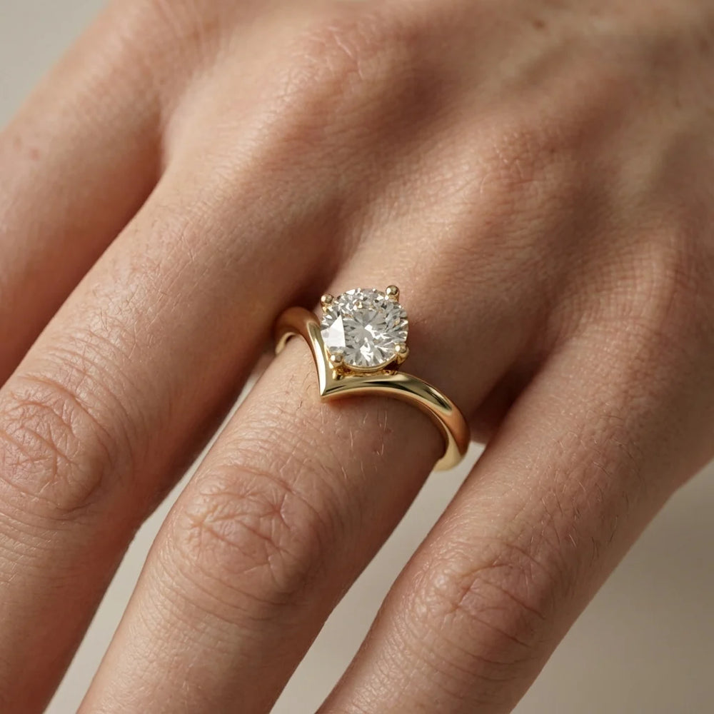 Evelyn Chevron Solitaire Round Diamond Engagement Ring