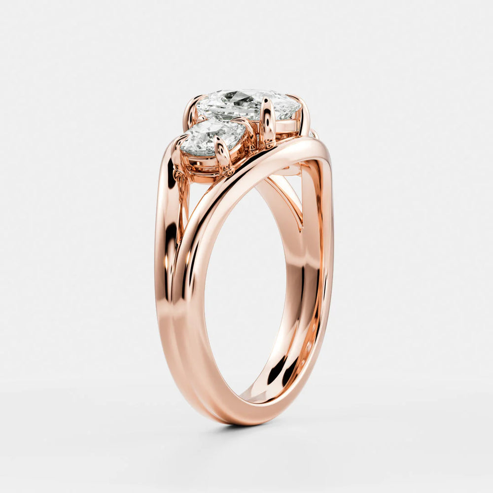Exquisite Three-Stone Oval Diamond Engagement Ring